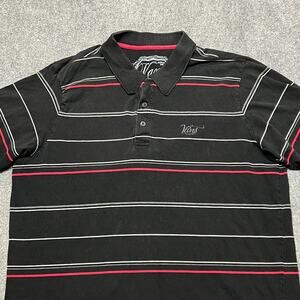 Vans Black Red White Striped Polo Shirt Skull Logo Men's Large Short Sleeve
